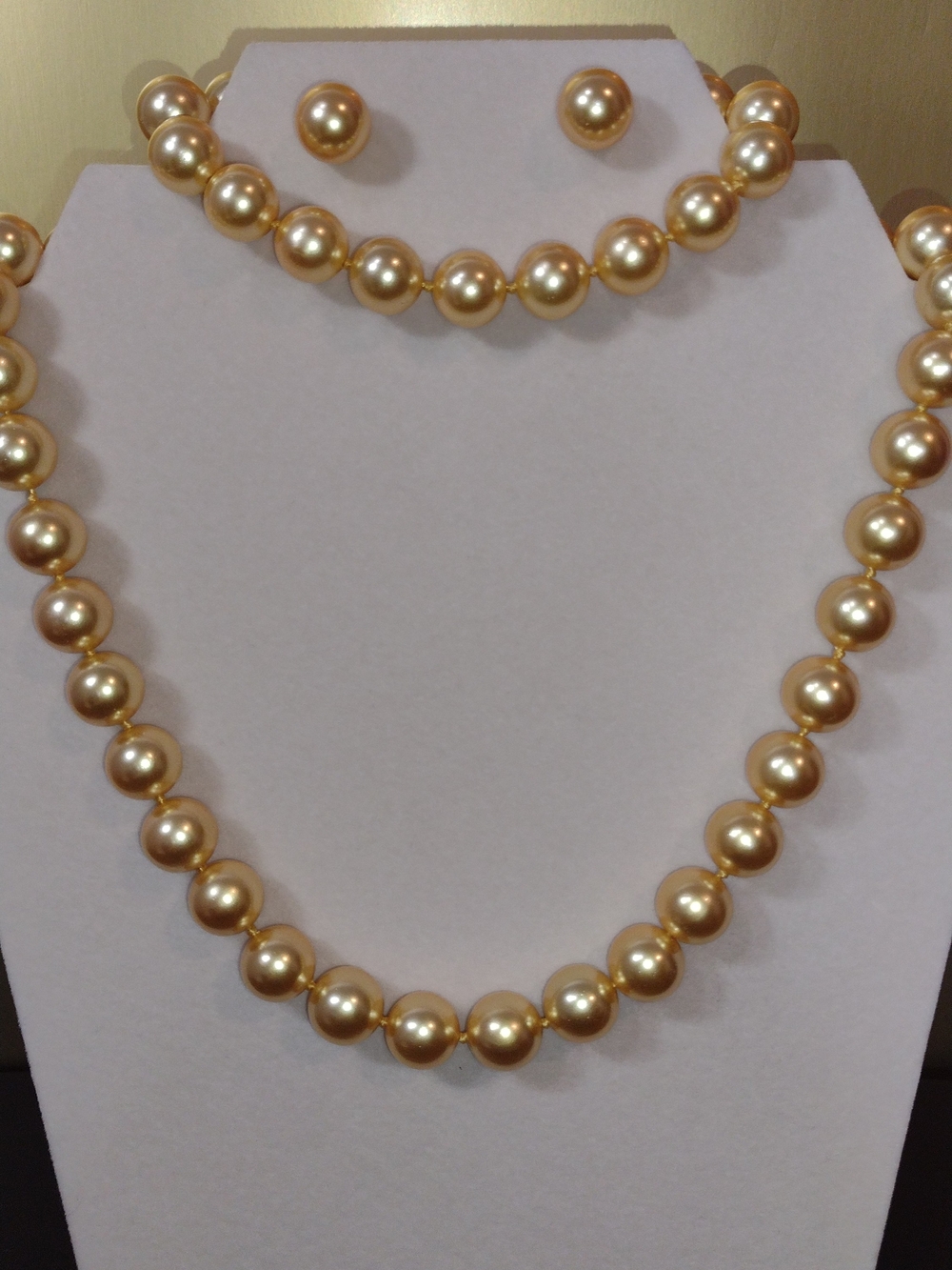 Champagne Pearl Necklace Bracelet and Stud Earrings Set